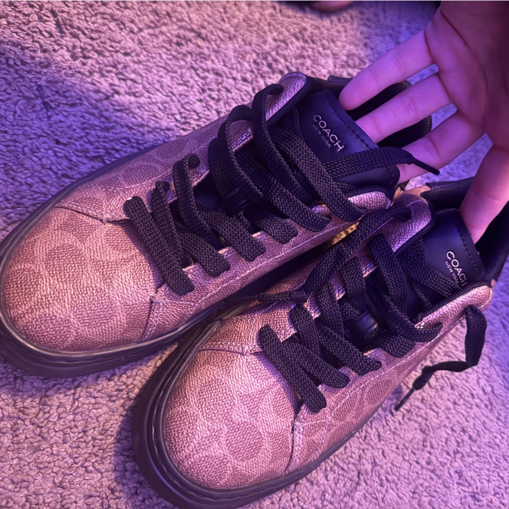 Coach Tan and Black men Patterned Sneakers
